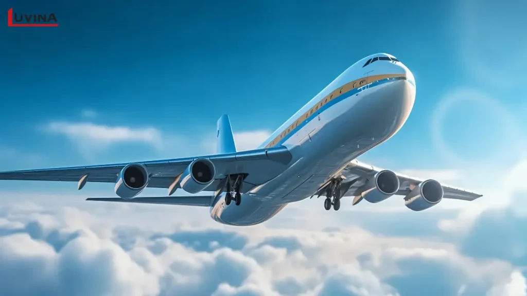 Hình ảnh máy bay thương mại cất cánh minh họa cho xu hướng chuyển đổi số hãng hàng không toàn cầu.