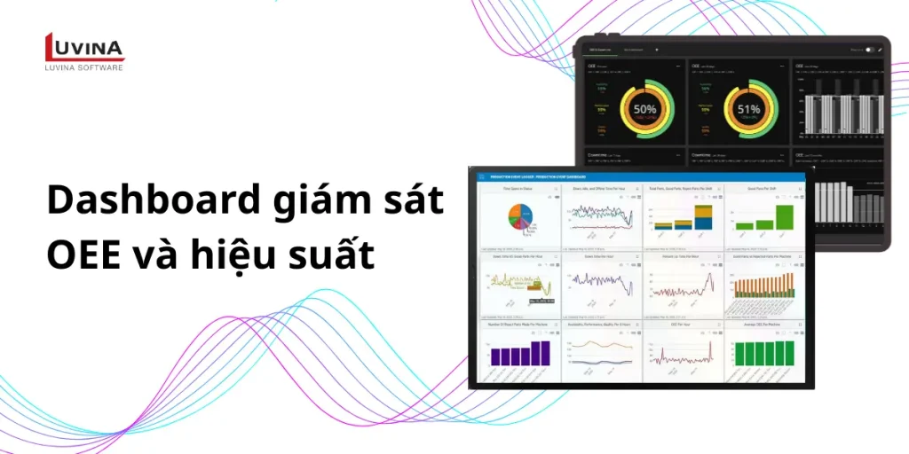 Giao diện dashboard giám sát chỉ số OEE và hiệu suất thời gian thực trong smart factory.