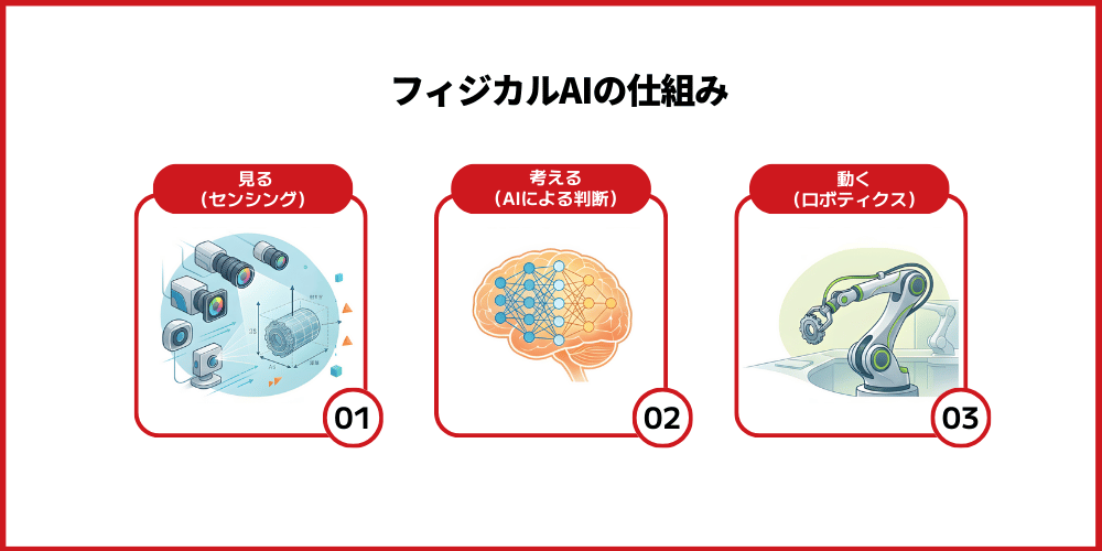 【完全版】フィジカルAIとは?生成AIとの違い・仕組み・活用事例をわかりやすく解説 3 how physical ai works
