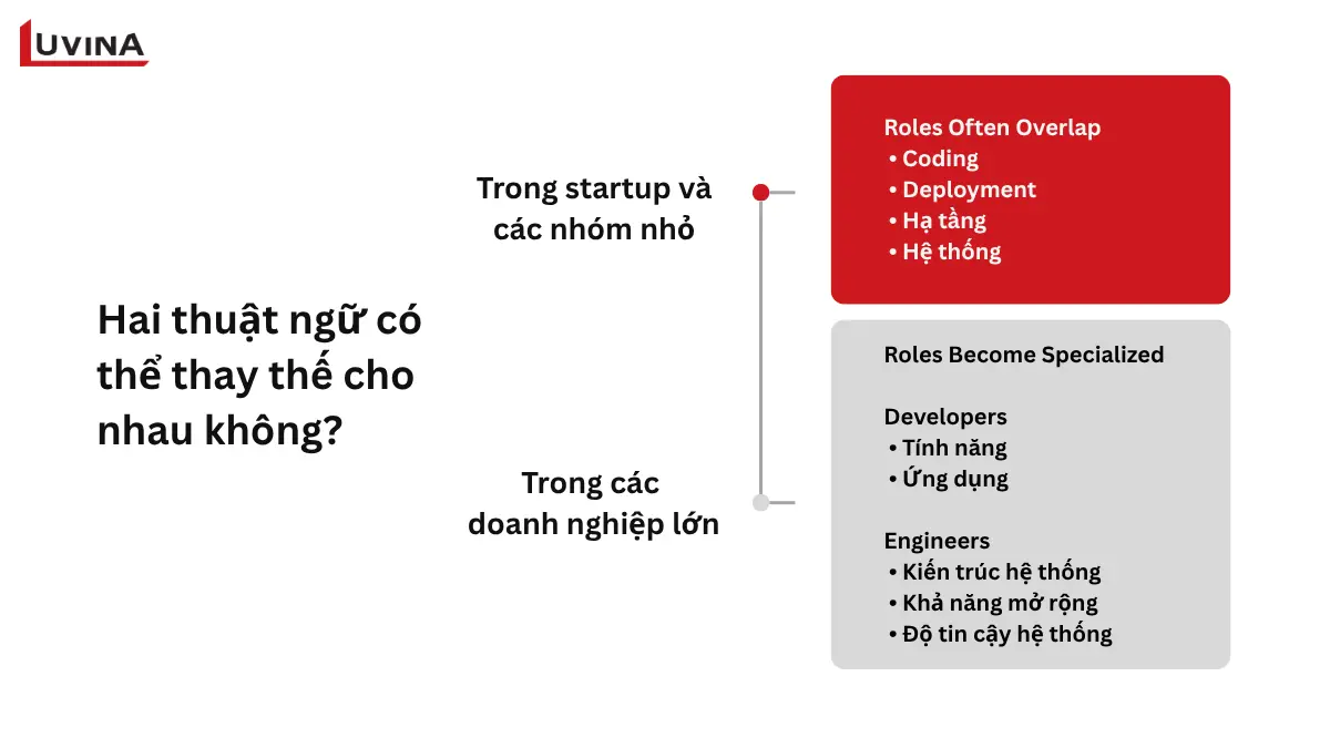 sơ đồ mối quan hệ cấu trúc nhân sự giúp phân biệt giữa software development và software engineering tại các công ty công nghệ.