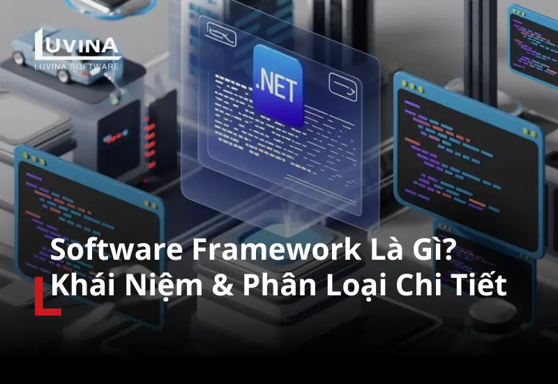 hình ảnh đại diện giới thiệu khái niệm, phân loại và vai trò của software framework trong lập trình phần mềm.