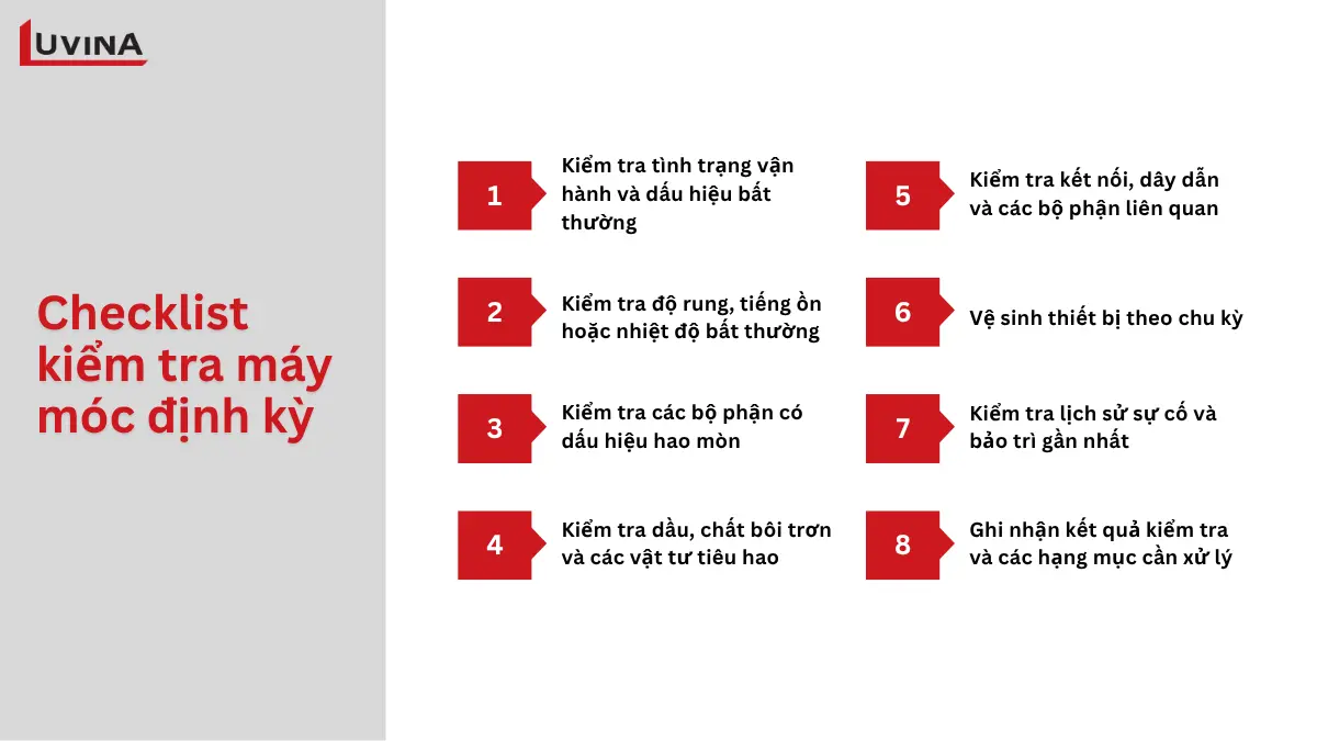 mẫu checklist kiểm tra máy móc định kỳ, một phần cốt lõi khi ứng dụng preventive maintenance là gì vào thực tế.