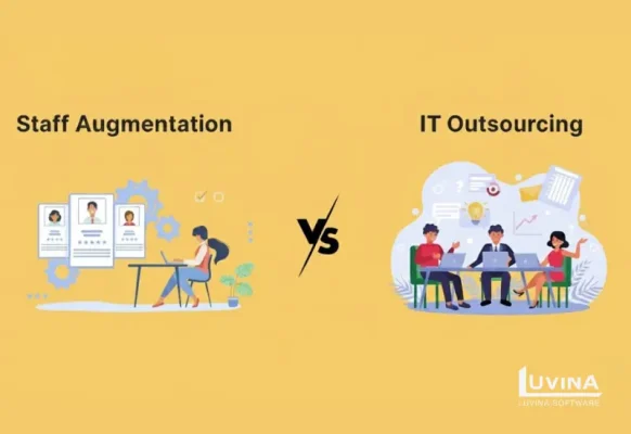Illustration comparing staff augmentation vs outsourcing models for IT teams
