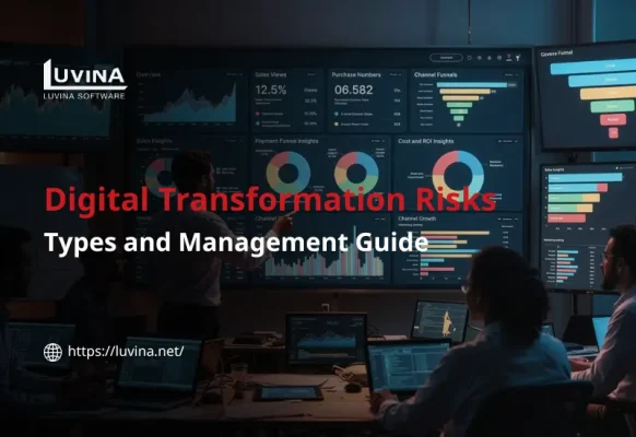 A businessman walking on a tightrope, symbolizing the delicate balance needed to navigate digital transformation risks.