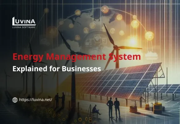 A featured thumbnail for a guide on Energy Management System for businesses, showing digital energy icons and sustainable building concepts.