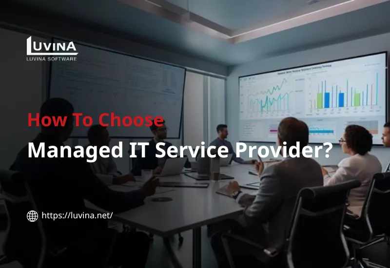 A professional thumbnail for the guide "How To Choose Managed IT Service Provider?", featuring a business professional analyzing IT partnership options to ensure a successful digital transformation.