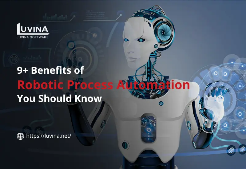 A professional featured thumbnail illustrating the key benefits of robotic process automation for corporate workflow transformation.