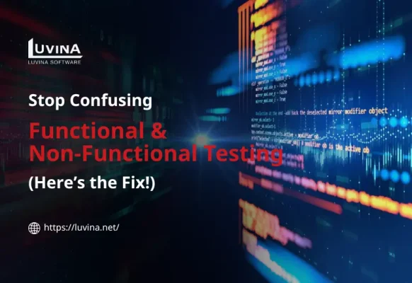 A professional featured thumbnail illustrating a side-by-side comparison of functional and non-functional testing concepts in software QA.