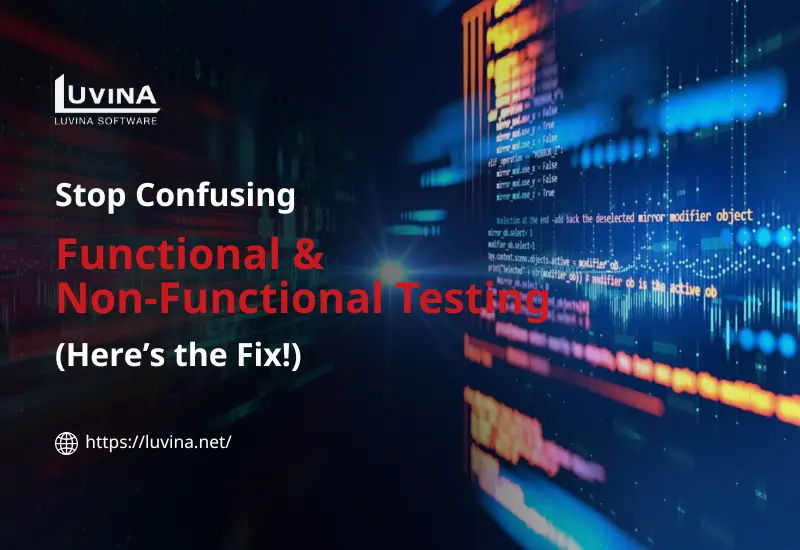 A professional featured thumbnail illustrating a side-by-side comparison of functional and non-functional testing concepts in software QA.