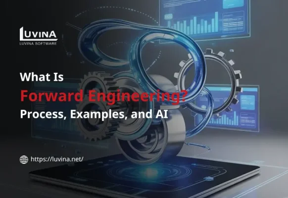 A professional featured thumbnail illustrating the fundamental principles and core concepts of forward engineering in software development.