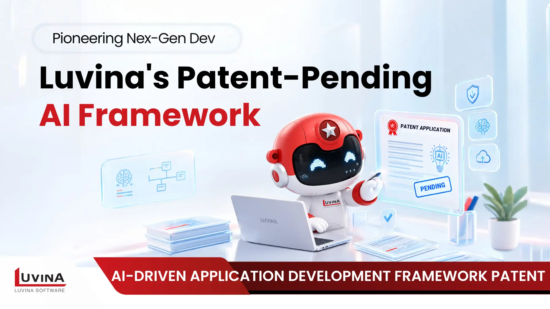 Luvina announcement banner for its patented AI-Driven Application Development Framework and AI-OCR.